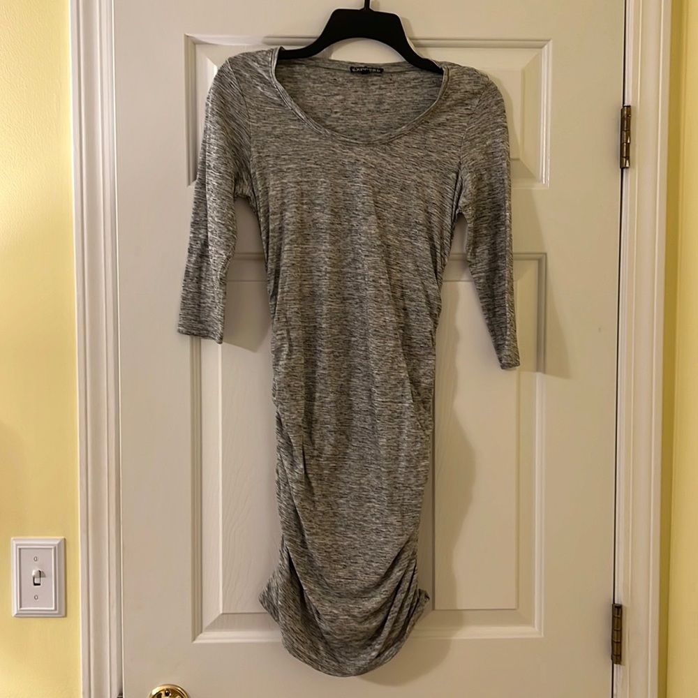 Express Gray Bodycon Dress with riches sides, long sleeves, size xs